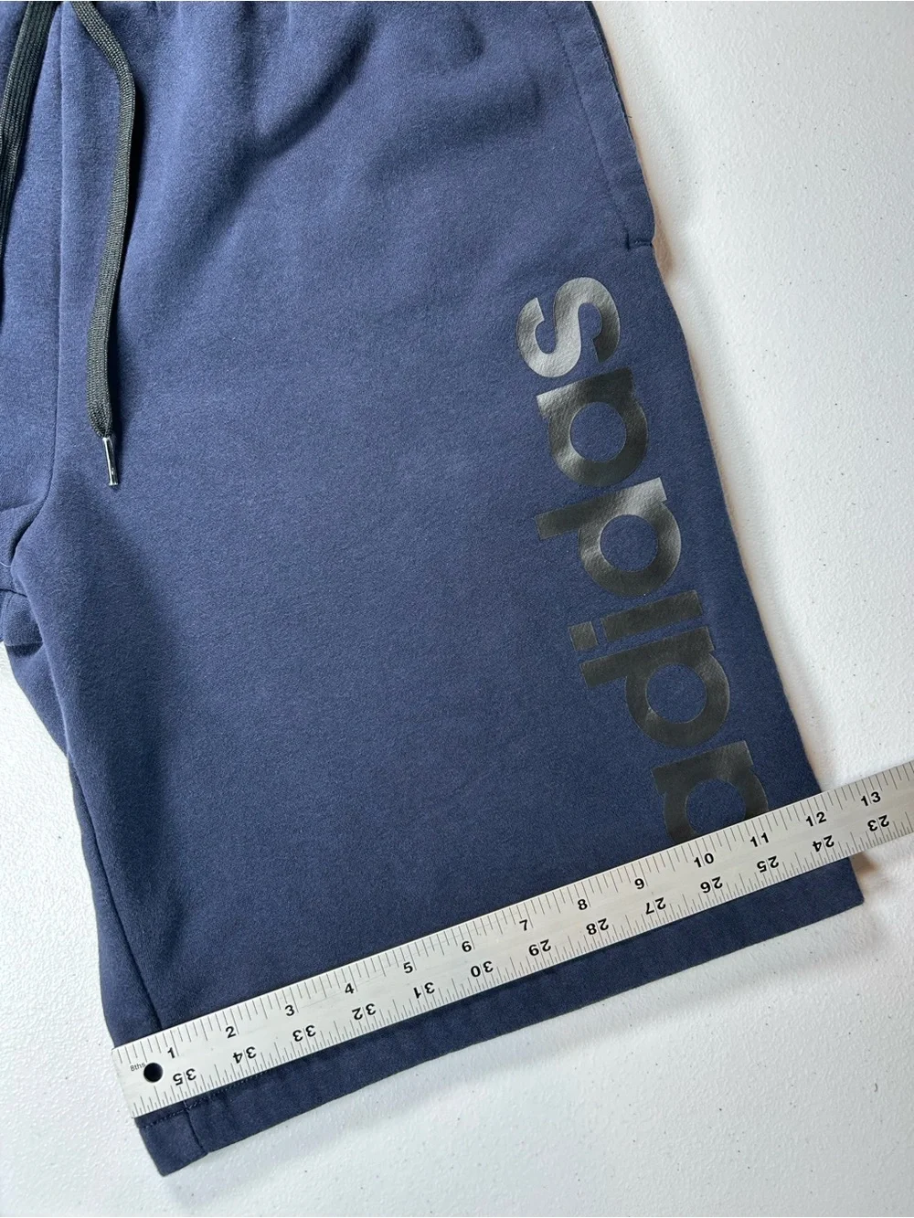 Adidas Men's Navy Blue Fleece Drawstring Shorts Size Large Logo Sweat Shorts